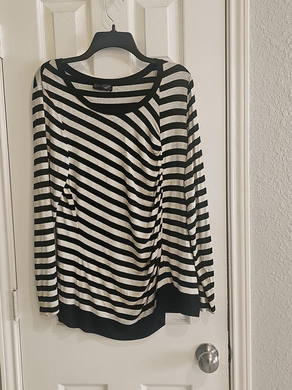 L Creation Assymetrical Mixed Media Cinched Striped Jersey EUC Size 12